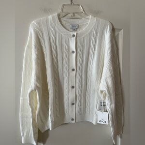 CeCe Antique White Cable Knit Cardigan with Jewel Buttons Women’s Size XL